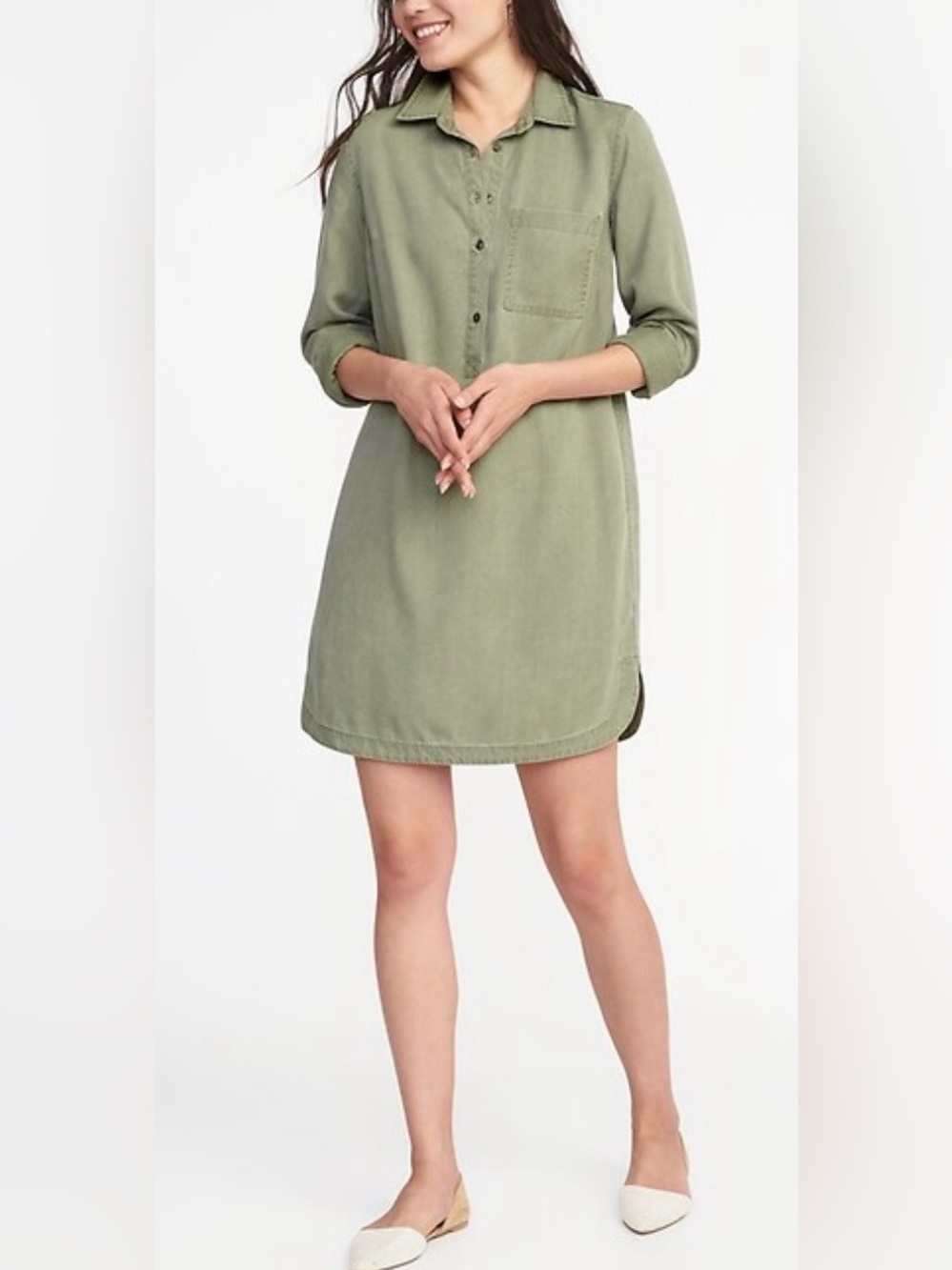 Old Navy Tencel Shirt Dress XXL Moss Landing Faded Green Relaxed Fit Long Sleeve
